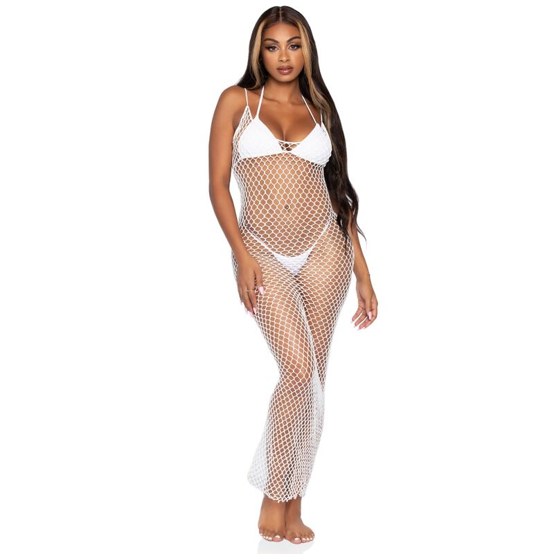 LEG AVENUE - TWISTED NET MAXI DRESS ONE SIZE WHITE