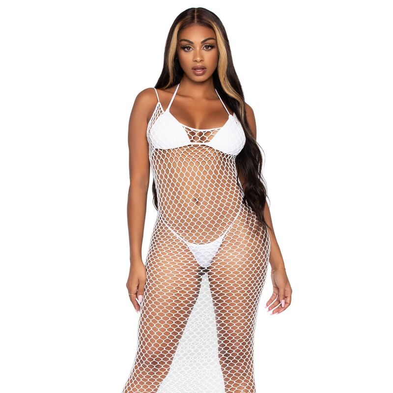 LEG AVENUE - TWISTED NET MAXI DRESS ONE SIZE WHITE