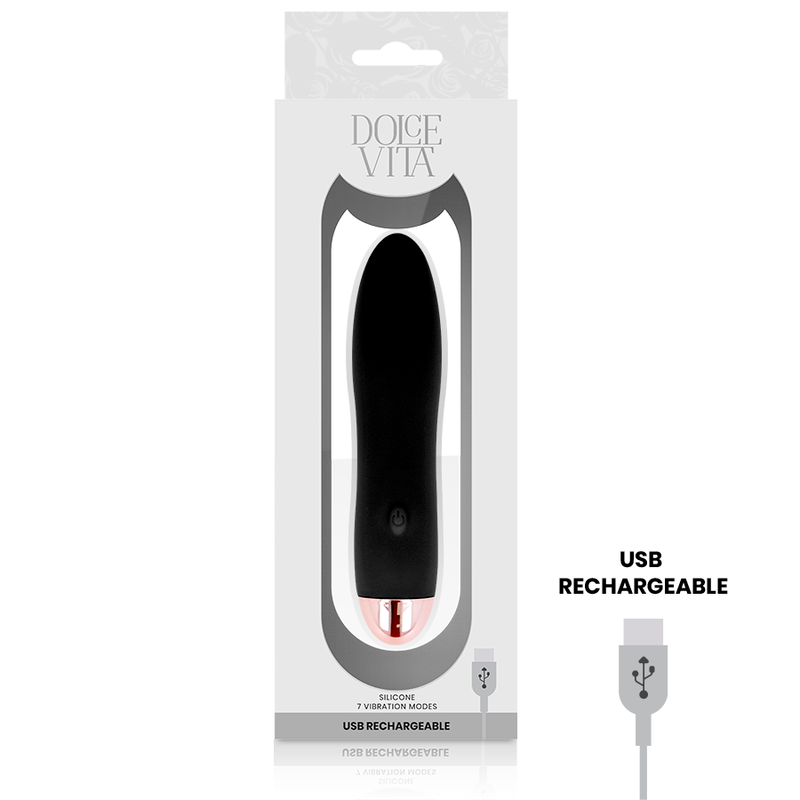 DOLCE VITA - FOUR-IN-ONE BLACK RECHARGEABLE VIBRATOR 7 SPEEDS