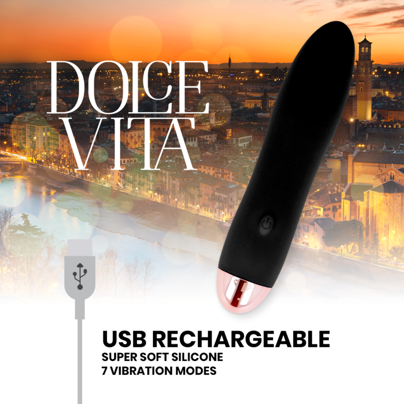 DOLCE VITA - FOUR-IN-ONE BLACK RECHARGEABLE VIBRATOR 7 SPEEDS