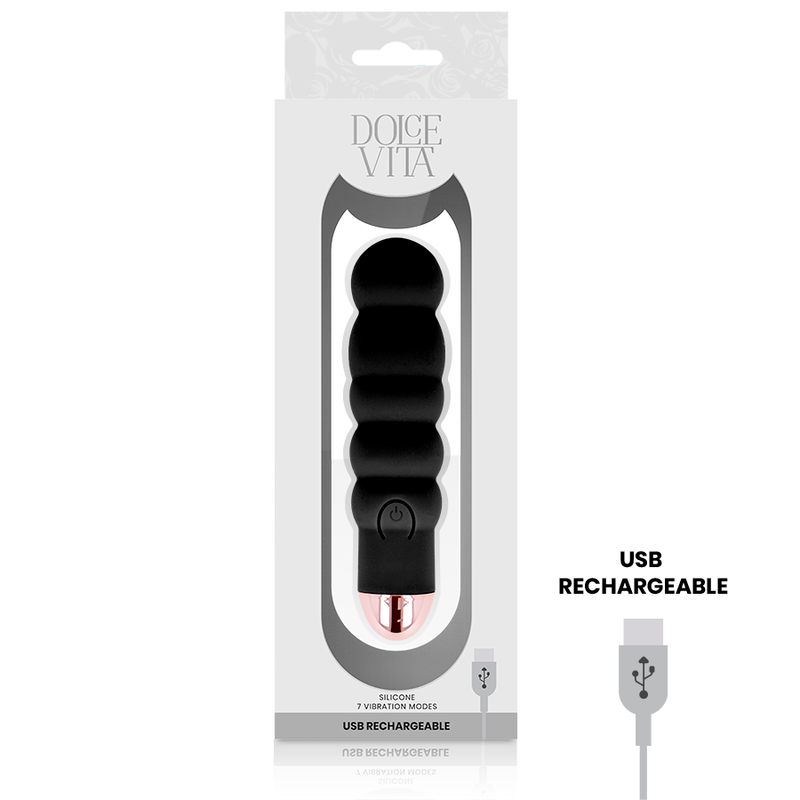 DOLCE VITA - SIX BLACK RECHARGEABLE VIBRATOR 7 SPEEDS