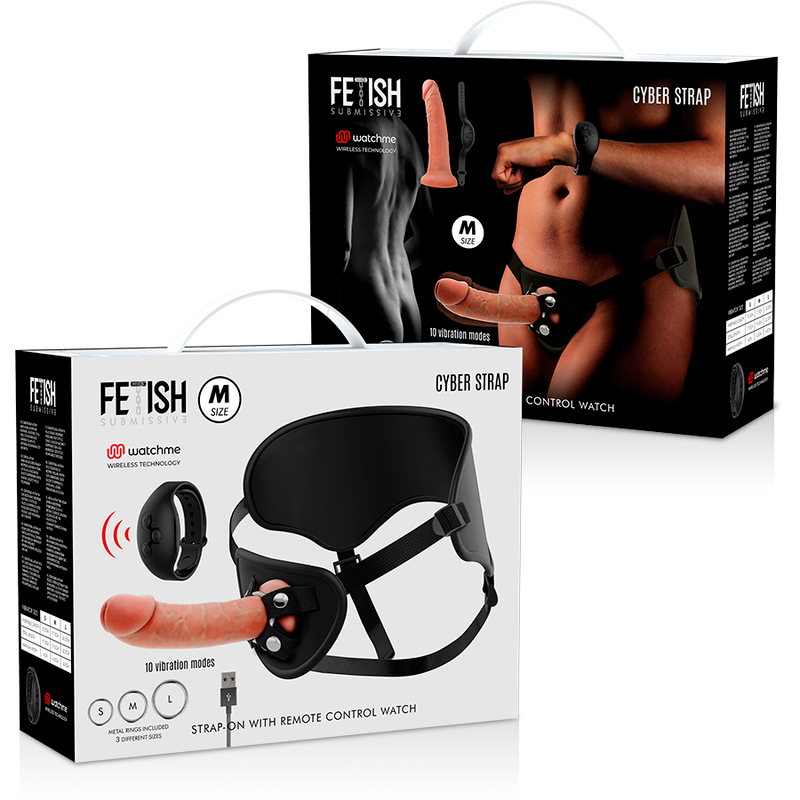 FETISH SUBMISSIVE CYBER STRAP - HARNESS WITH REMOTE-CONTROLLED DILDO WATCHME M TECHNOLOGY