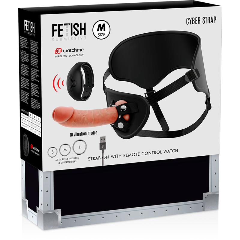 FETISH SUBMISSIVE CYBER STRAP - HARNESS WITH REMOTE-CONTROLLED DILDO WATCHME M TECHNOLOGY