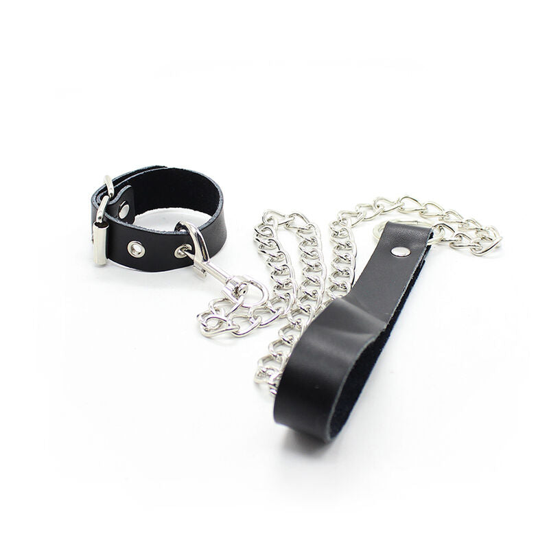 OHMAMA FETISH - LEATHER PENIS NECKLACE AND BRACELET WITH METAL CHAIN