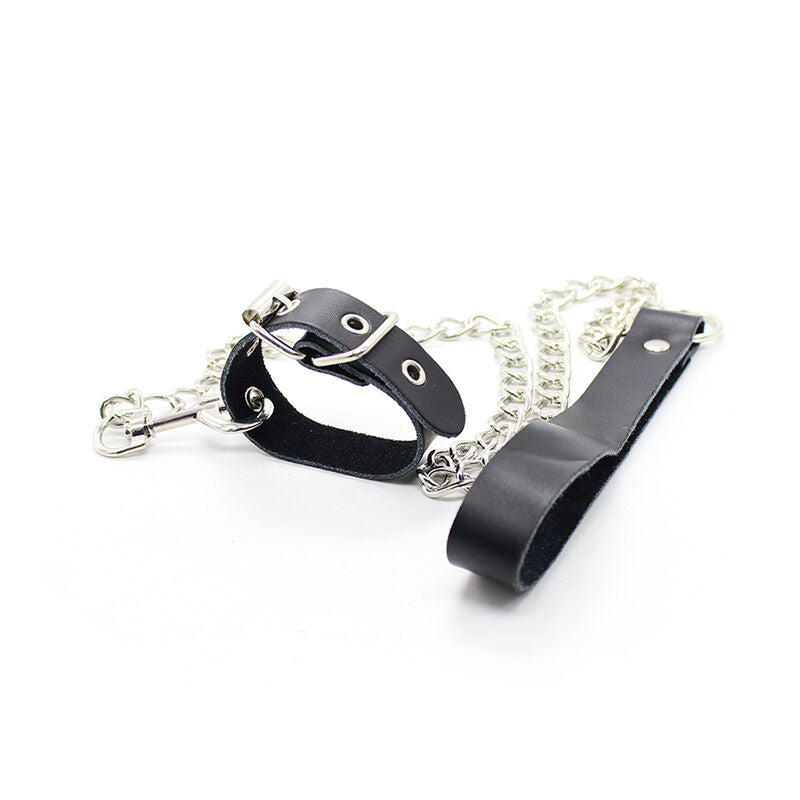 OHMAMA FETISH - LEATHER PENIS NECKLACE AND BRACELET WITH METAL CHAIN