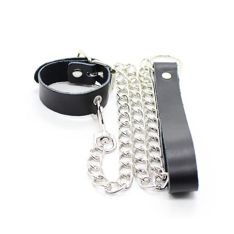 OHMAMA FETISH - LEATHER PENIS NECKLACE AND BRACELET WITH METAL CHAIN