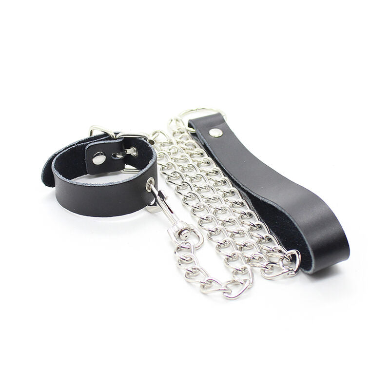 OHMAMA FETISH - LEATHER PENIS NECKLACE AND BRACELET WITH METAL CHAIN