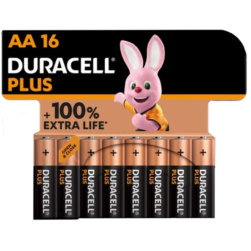 DURACELL - PLUS POWER ALKALINE BATTERY 100 AA LR6 16 UNITS