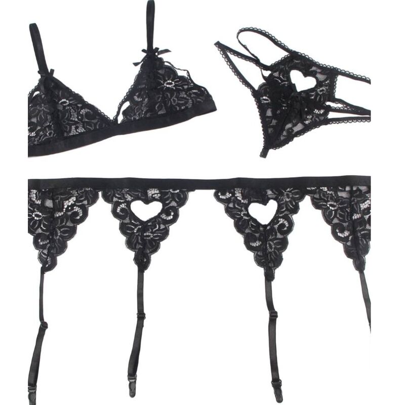 SUBBLIME - THREE PIECE BRA + GARTER BELT + THONG L/XL SET