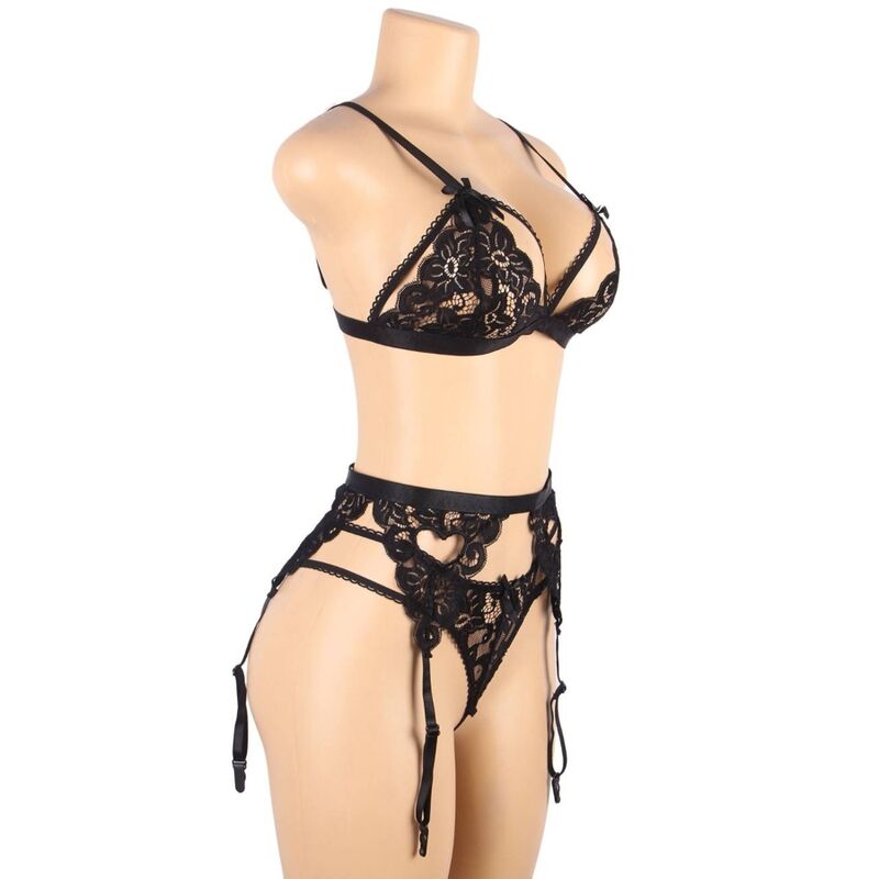 SUBBLIME - THREE PIECE BRA + GARTER BELT + THONG L/XL SET