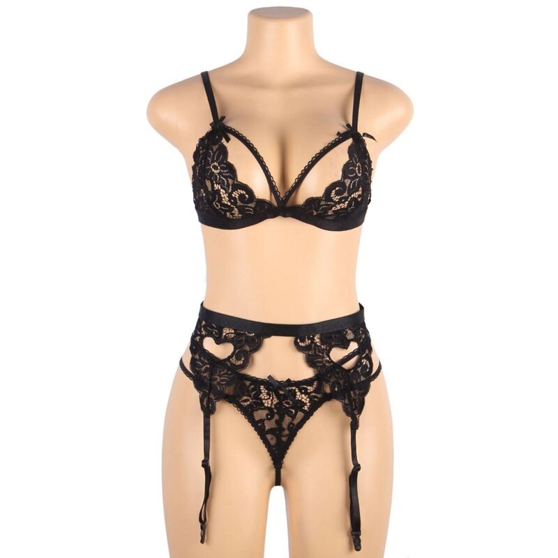 SUBBLIME - THREE PIECE BRA + GARTER BELT + THONG L/XL SET