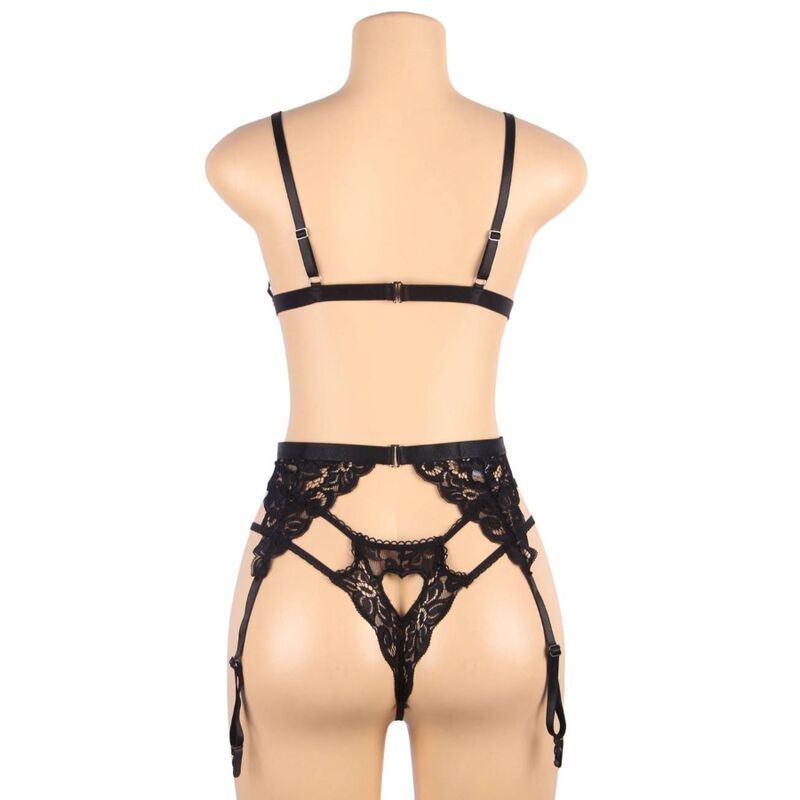 SUBBLIME - THREE PIECE BRA + GARTER BELT + THONG L/XL SET