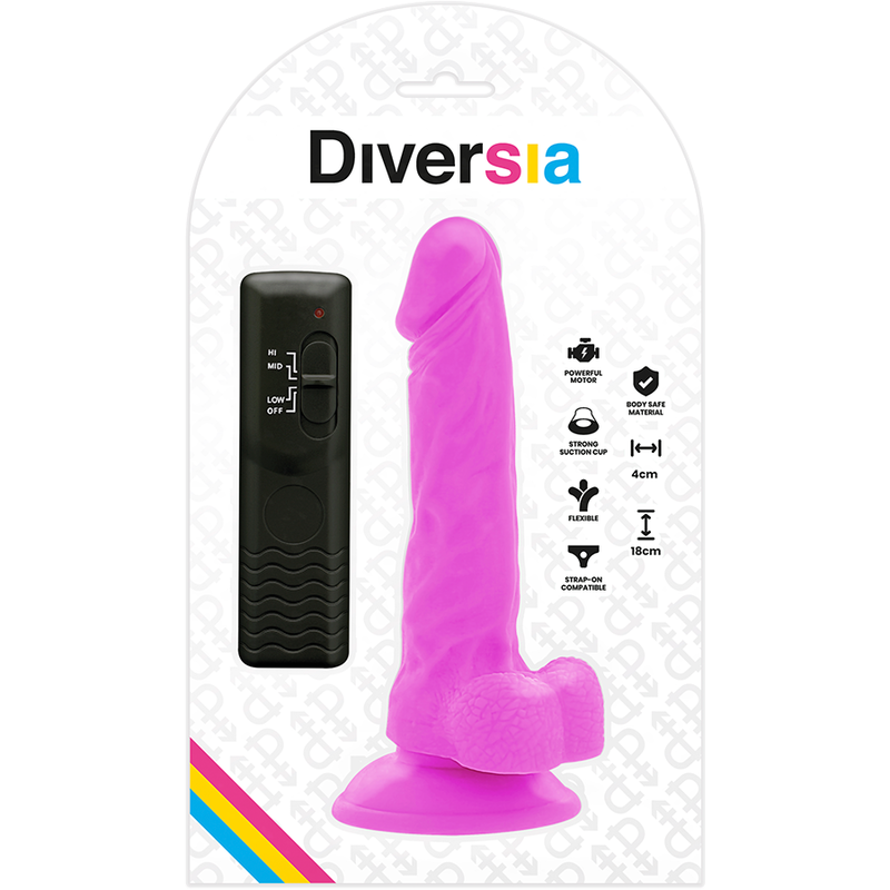 DIVERSIA - PURPLE FLEXIBLE VIBRATING DILDO 18 CM -O- 4 CM