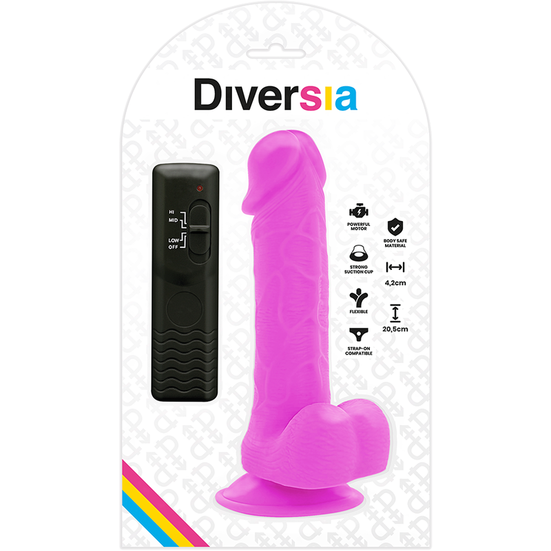 DIVERSIA - VIBRATING FLEXIBLE DILDO PURPLE 20.5 CM -Ø- 4.2 CM