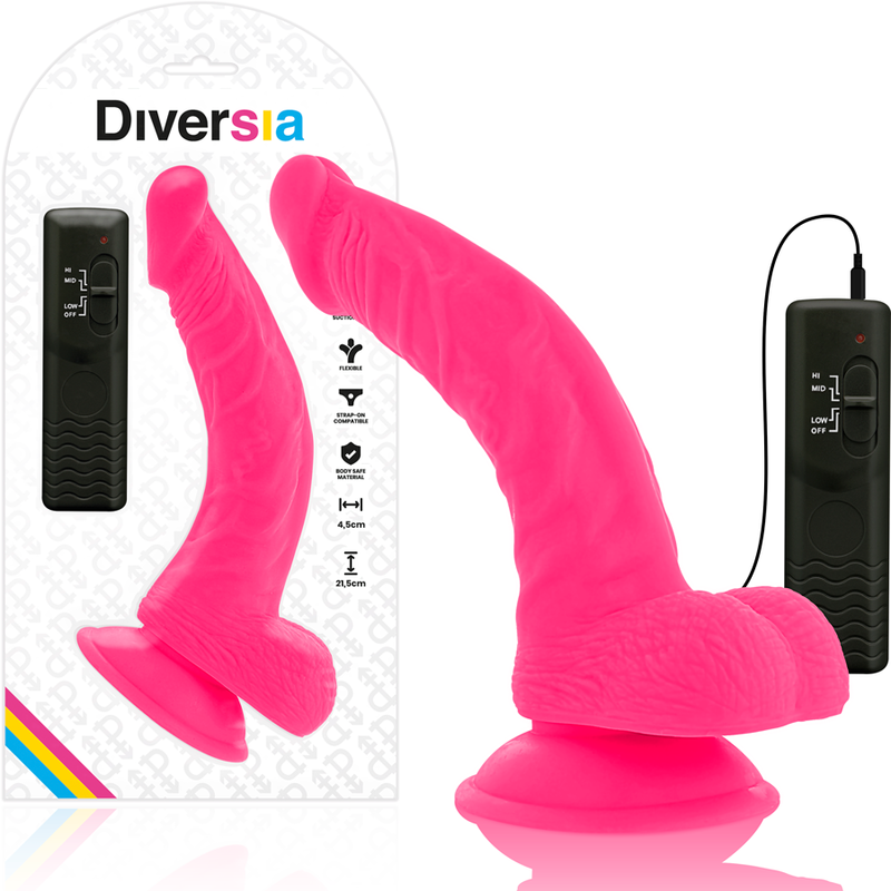 DIVERSIA - PINK FLEXIBLE VIBRATING DILDO 21.5 CM -O- 4.5 CM