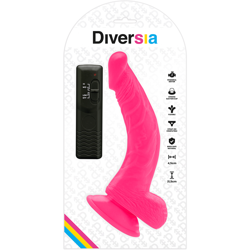 DIVERSIA - PINK FLEXIBLE VIBRATING DILDO 21.5 CM -O- 4.5 CM