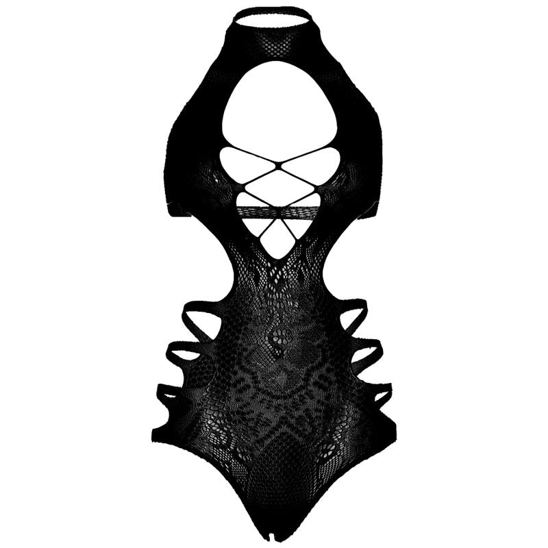 LEG AVENUE - CUT OUT STRAP BODYSUIT ONE SIZE - BLACK