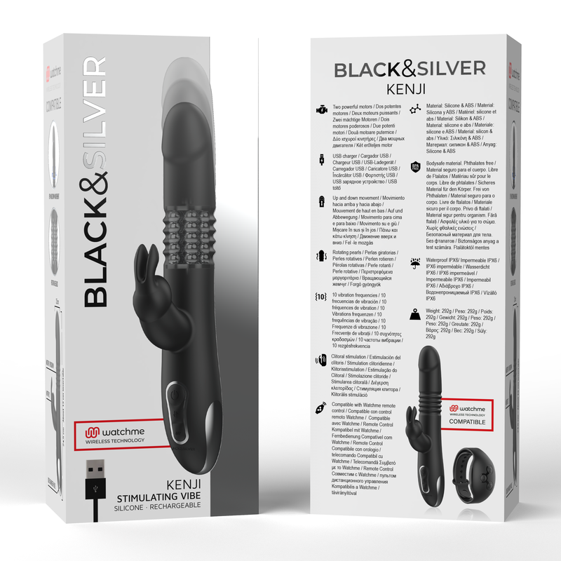 BLACK&SILVER - KENJI RABBIT VIBRATOR UP & DOWN + WATCHME REMOTE CONTROL
