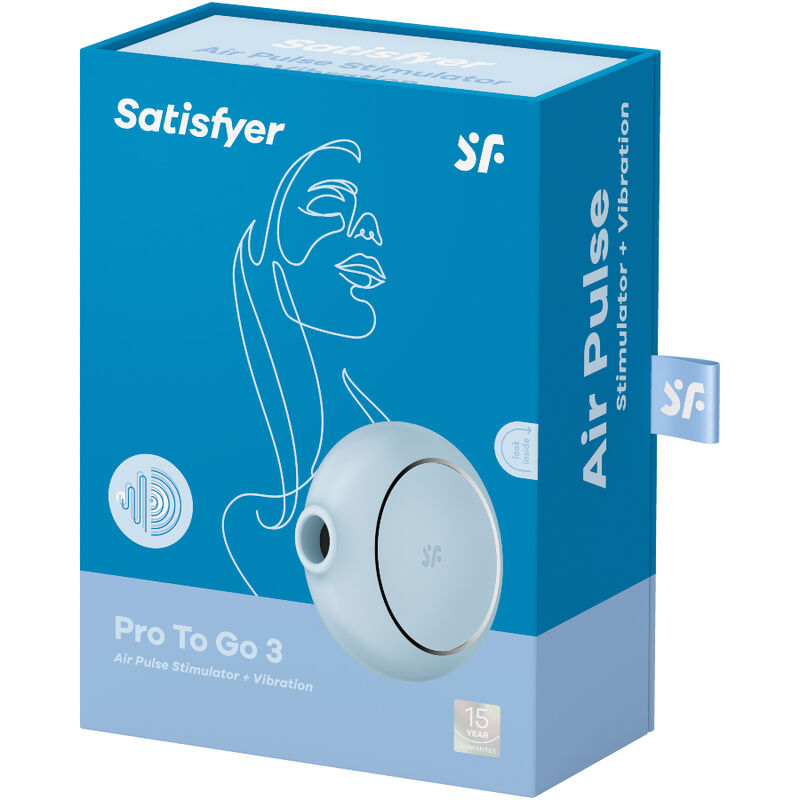 SATISFYER - DOUBLE AIR PULSE PRO TO GO 3 BLUE STIMULATOR AND VIBRATOR