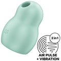 SATISFYER - DOUBLE AIR PULSE PRO TO GO 1 VIBRATOR AND STIMULATOR GREEN