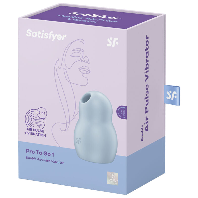SATISFYER - DOUBLE AIR PULSE PRO TO GO 1 BLUE STIMULATOR AND VIBRATOR