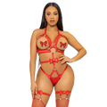 LEG AVENUE - KINK - STUDDED O-RING TEDDY SIZE L - RED