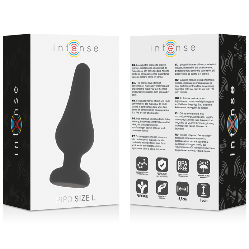 INTENSE - PIPO L SILICONE BLACK ANAL PLUG 13 CM