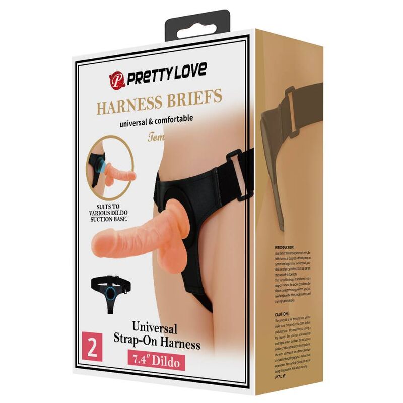 PRETTY LOVE - HARNESS PANTIES UNIVERSAL HARNESS WITH TOM DILDO 20 CM NATURAL
