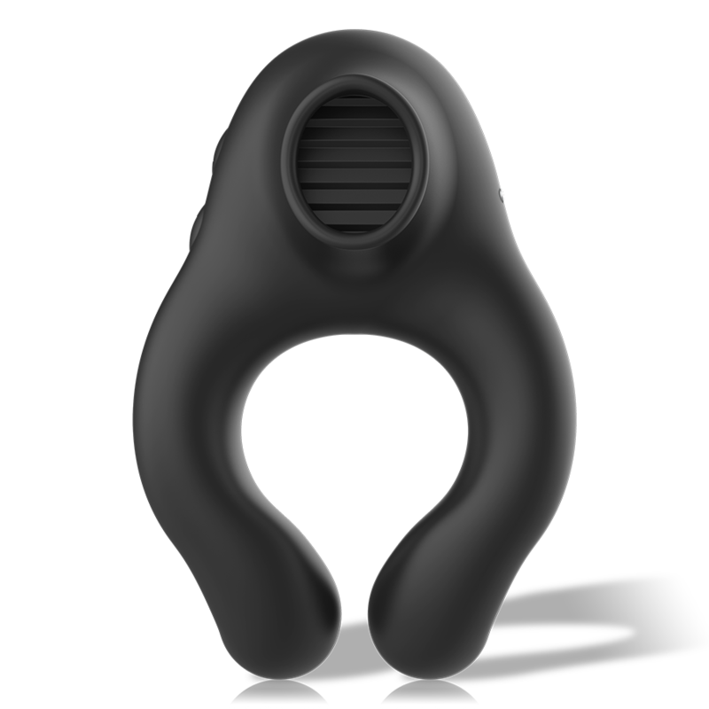 BLACK&SILVER - RECHARGEABLE BLACK SILICONE VIBRATING RING WITH 3 MOTORS
