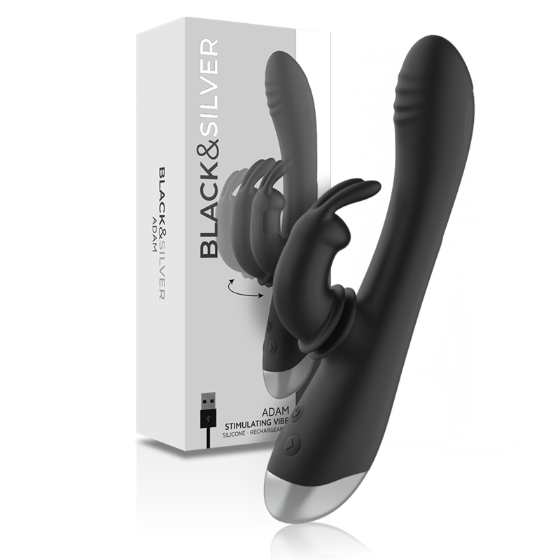 BLACK&SILVER - ADAM BLACK SILICONE RECHARGEABLE RABBIT STIMULATOR DJ.