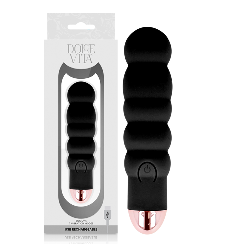 DOLCE VITA - SIX BLACK RECHARGEABLE VIBRATOR 7 SPEEDS