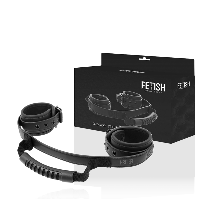FETISH SUBMISSIVE - NEOPRENE LINED HANDCUFFS WITH HANDLE