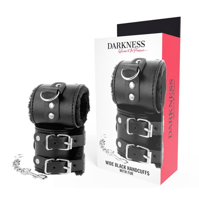 DARKNESS - ADJUSTABLE BLACK LEATHER CUFFS WITH LINING