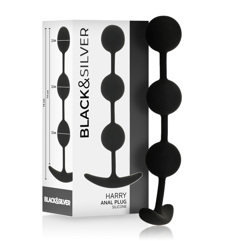 BLACK&SILVER - HARRY 3-SPHERE SILICONE ANAL ROSARY 14 CM