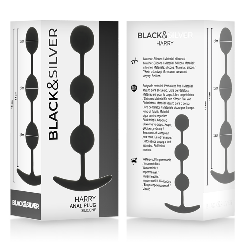BLACK&SILVER - HARRY 3-SPHERE SILICONE ANAL ROSARY 14 CM