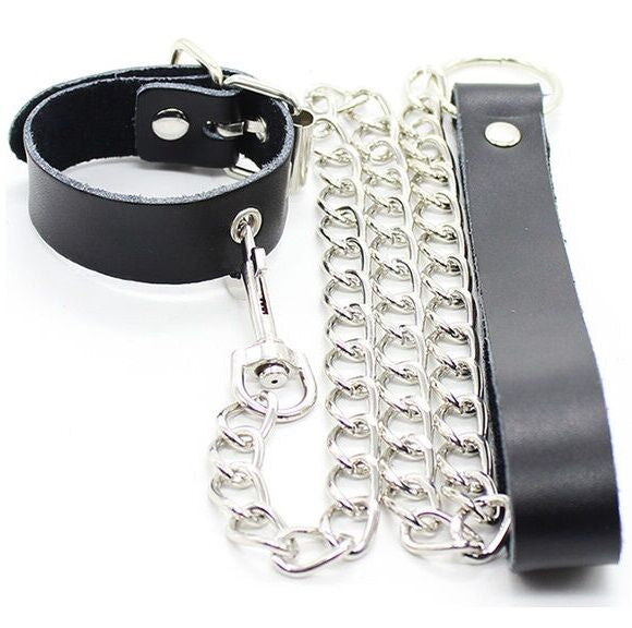 OHMAMA FETISH - LEATHER PENIS NECKLACE AND BRACELET WITH METAL CHAIN