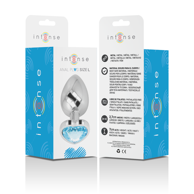 INTENSE - ALUMINUM METAL ANAL PLUG WITH BLUE HEART SIZE L