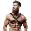 FETISH SUBMISSIVE ATTITUDE - MEN'S ADJUSTABLE FAUX LEATHER CHEST HARNESS WITH BULLDOG CROSS