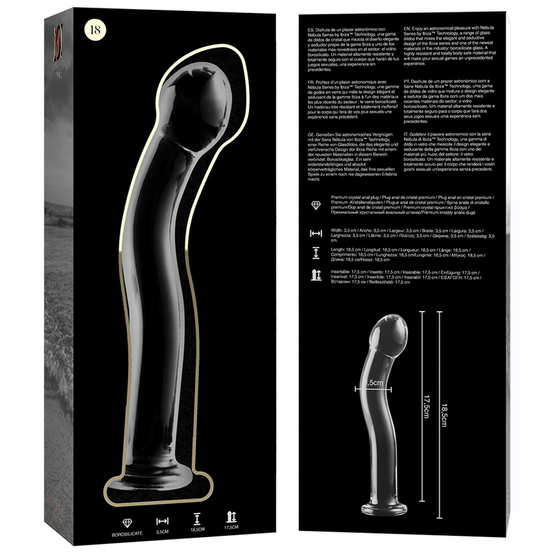 NEBULA SERIES BY IBIZA - MODEL 18 BOROSILICATE CLEAR GLASS DILDO 18.5 CM -O- 3.5 CM