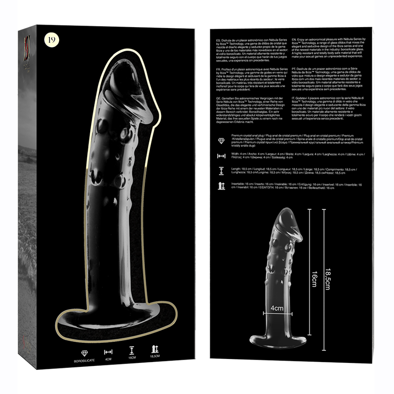 NEBULA SERIES BY IBIZA - MODEL 19 BOROSILICATE GLASS DILDO CLEAR 18.5 CM -O- 4 CM