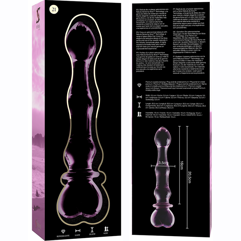 NEBULA SERIES BY IBIZA - MODEL 21 PINK BOROSILICATE GLASS DILDO 20.5 CM -O- 3.5 CM