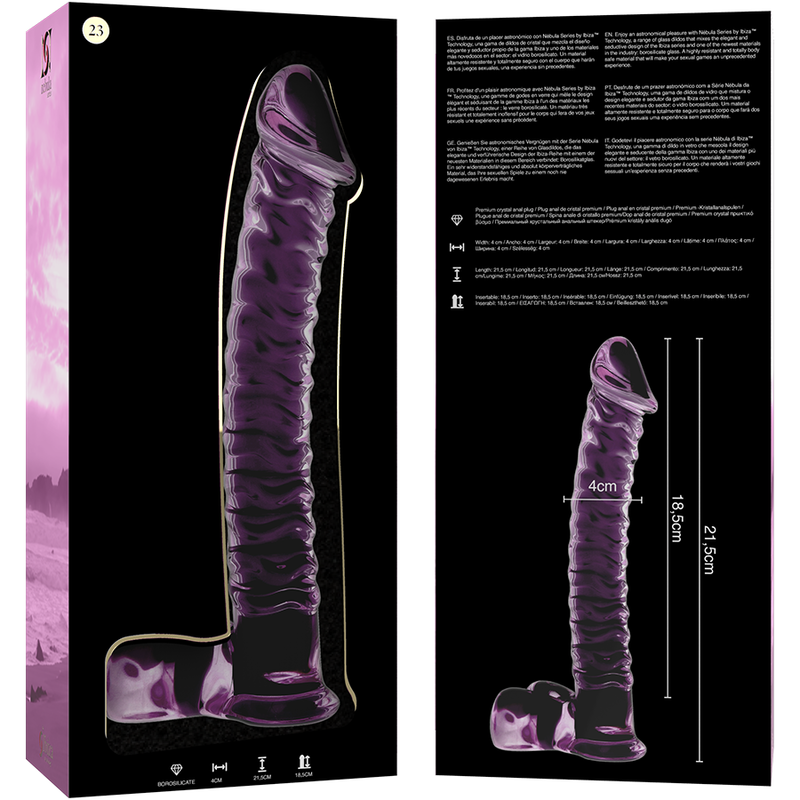 NEBULA SERIES BY IBIZA - MODEL 23 BOROSILICATE GLASS DILDO PINK 21.5 CM -O- 4 CM