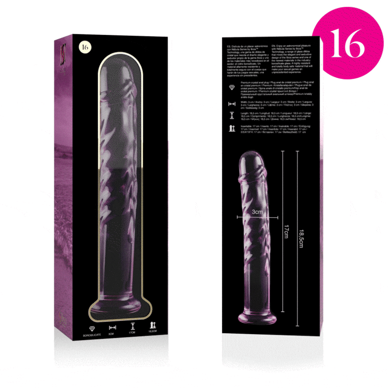NEBULA SERIES BY IBIZA - MODEL 16 BOROSILICATE GLASS DILDO PINK 18.5 CM -O- 3 CM