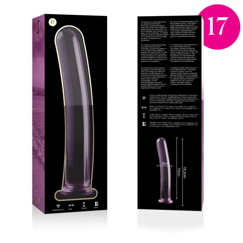 NEBULA SERIES BY IBIZA - MODEL 17 BOROSILICATE GLASS DILDO PINK 18.5 CM -O- 3 CM
