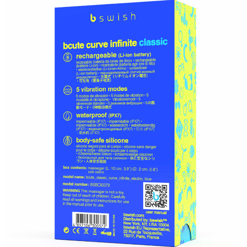 B SWISH - RECHARGEABLE VIBRATOR BCUTE CURVE INFINITE CLASSIC BLUE SILICONE
