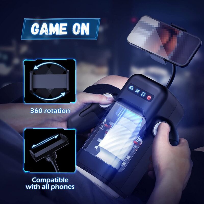 GAME CUP - THRUSTING VIBRATION MASTURBATOR WITH HEATING FUNCTION AND MOBILE HOLDER - BLACK