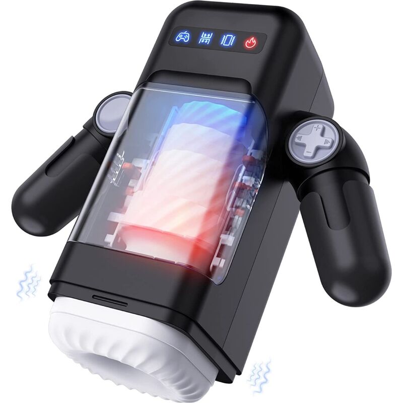 GAME CUP - THRUSTING VIBRATION MASTURBATOR WITH HEATING FUNCTION AND MOBILE HOLDER - BLACK