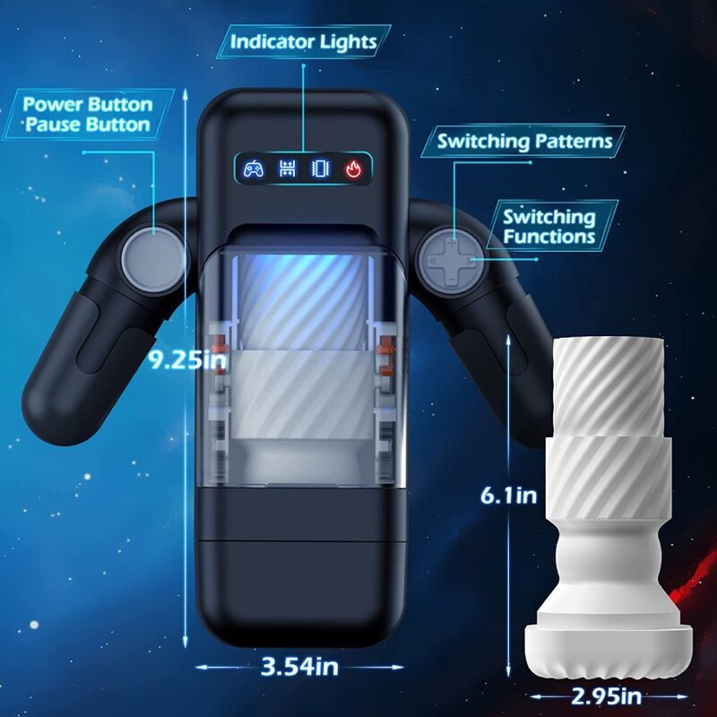 GAME CUP - THRUSTING VIBRATION MASTURBATOR WITH HEATING FUNCTION AND MOBILE HOLDER - BLACK