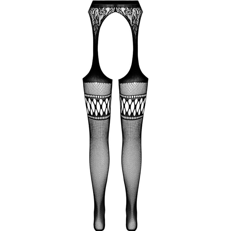 PASSION - BLACK STOCKINGS WITH GARTER BELT S026 ONE SIZE