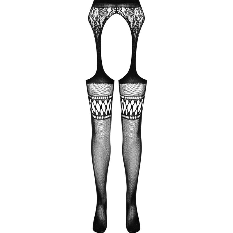 PASSION - BLACK STOCKINGS WITH GARTER BELT S026 ONE SIZE